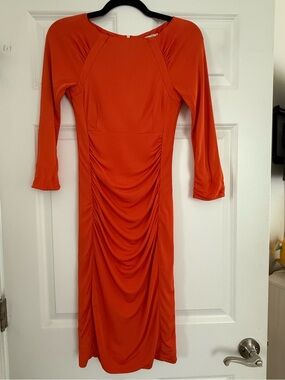Karen Millen Orange Ruched Midi Dress